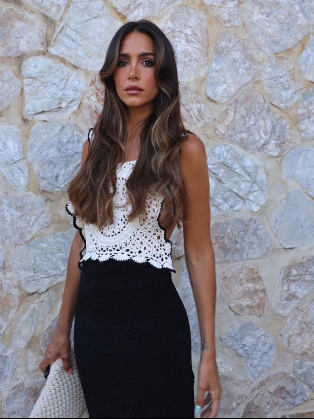 Zara Crochet Black and White Midi Dress